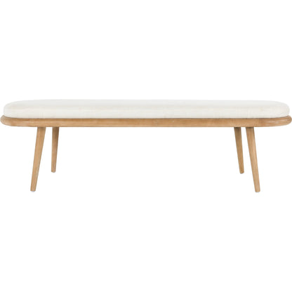 Echo Bench Beige by Kosas Home in beige, natural brown. Made from 100% polyester fabric, rubberwood in a modern style.
