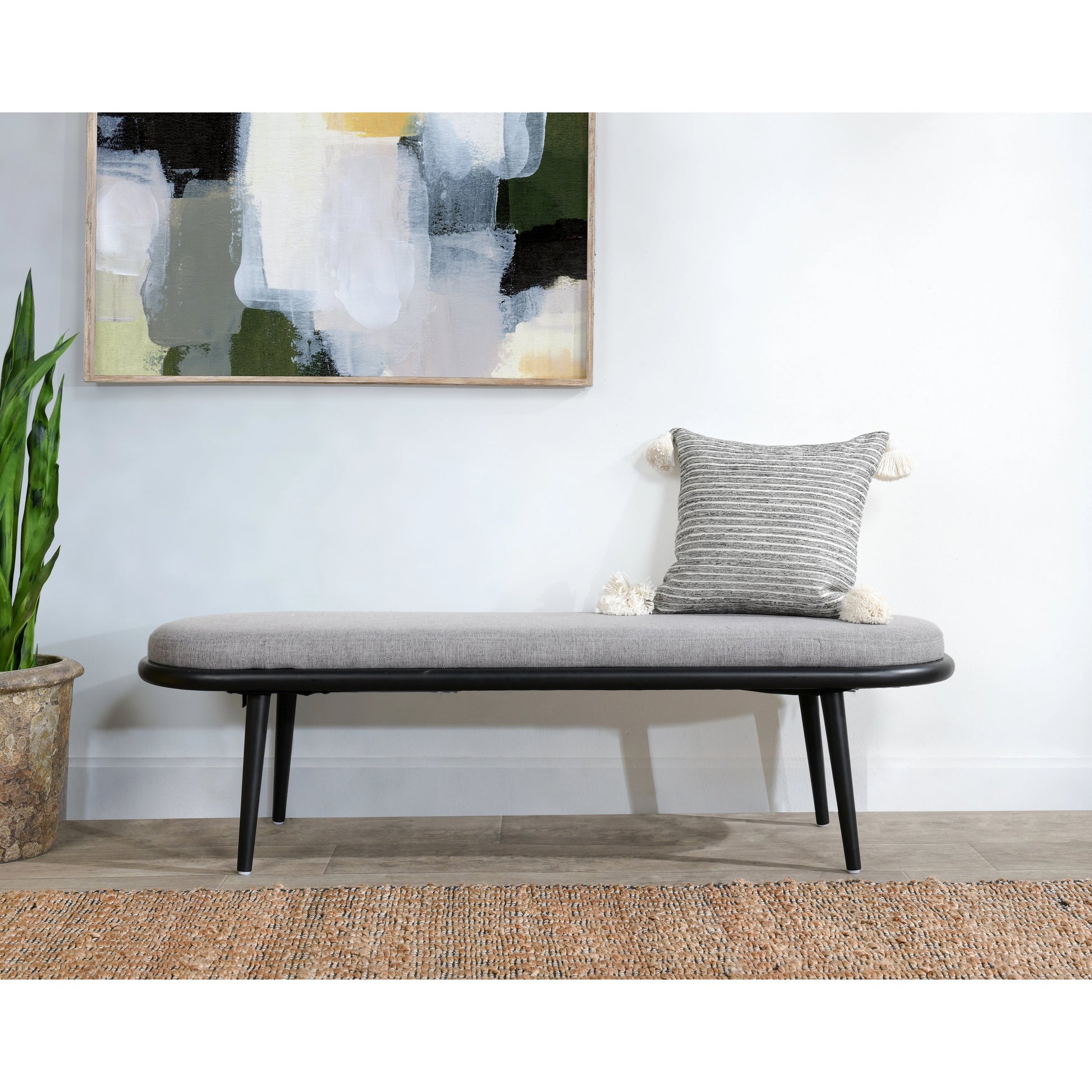 Echo Bench Beige by Kosas Home in beige, natural brown. Made from 100% polyester fabric, rubberwood in a modern style.