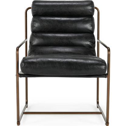 Argo Top Grain Leather Black Accent Chair by Classic Home in black. Made from top grain leather, iron in a modern style.
