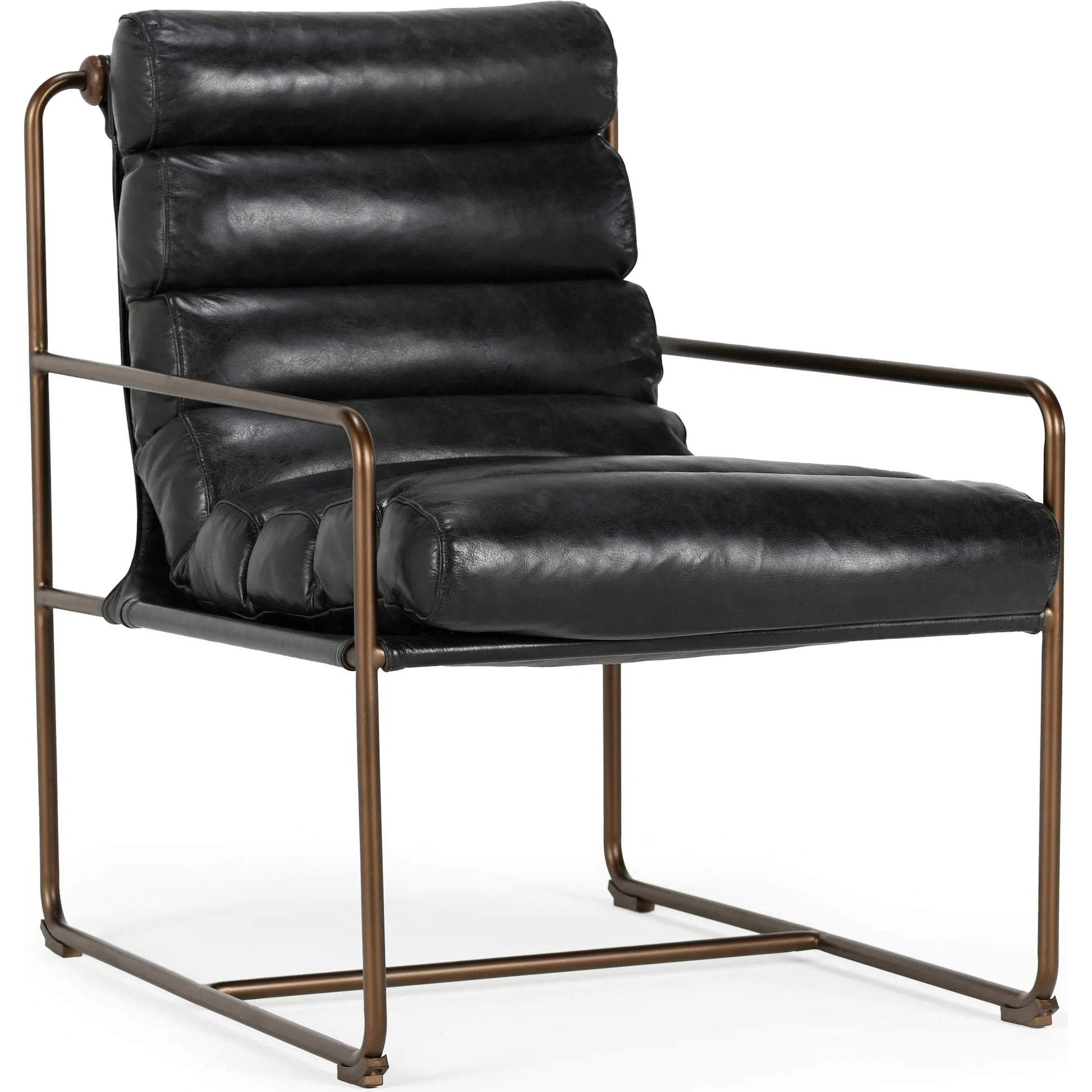Argo Top Grain Leather Black Accent Chair by Classic Home in black. Made from top grain leather, iron in a modern style.