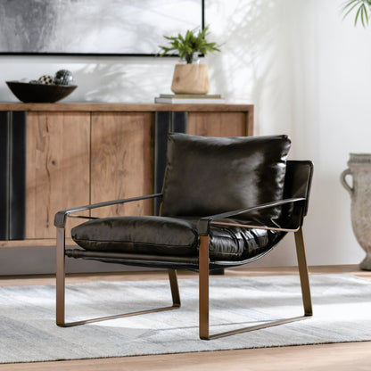 Morgan Accent Chair Blue by Classic Home. Made from top grain leather, iron in a transitional style.