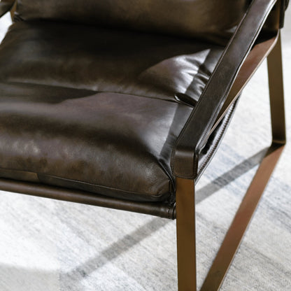Morgan Accent Chair Blue by Classic Home. Made from top grain leather, iron in a transitional style.