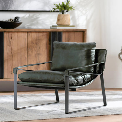 Morgan Accent Chair Blue by Classic Home. Made from top grain leather, iron in a transitional style.
