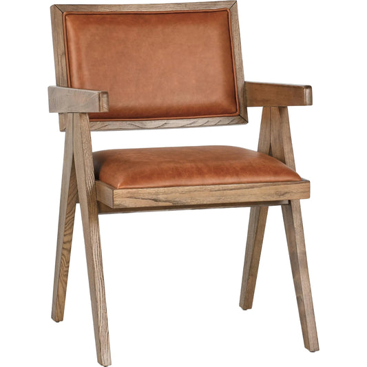 Dolton Dining Arm Chair by Classic Home in beige, natural. Made from 88% polyester, 12% linen, ash wood in a transitional style.