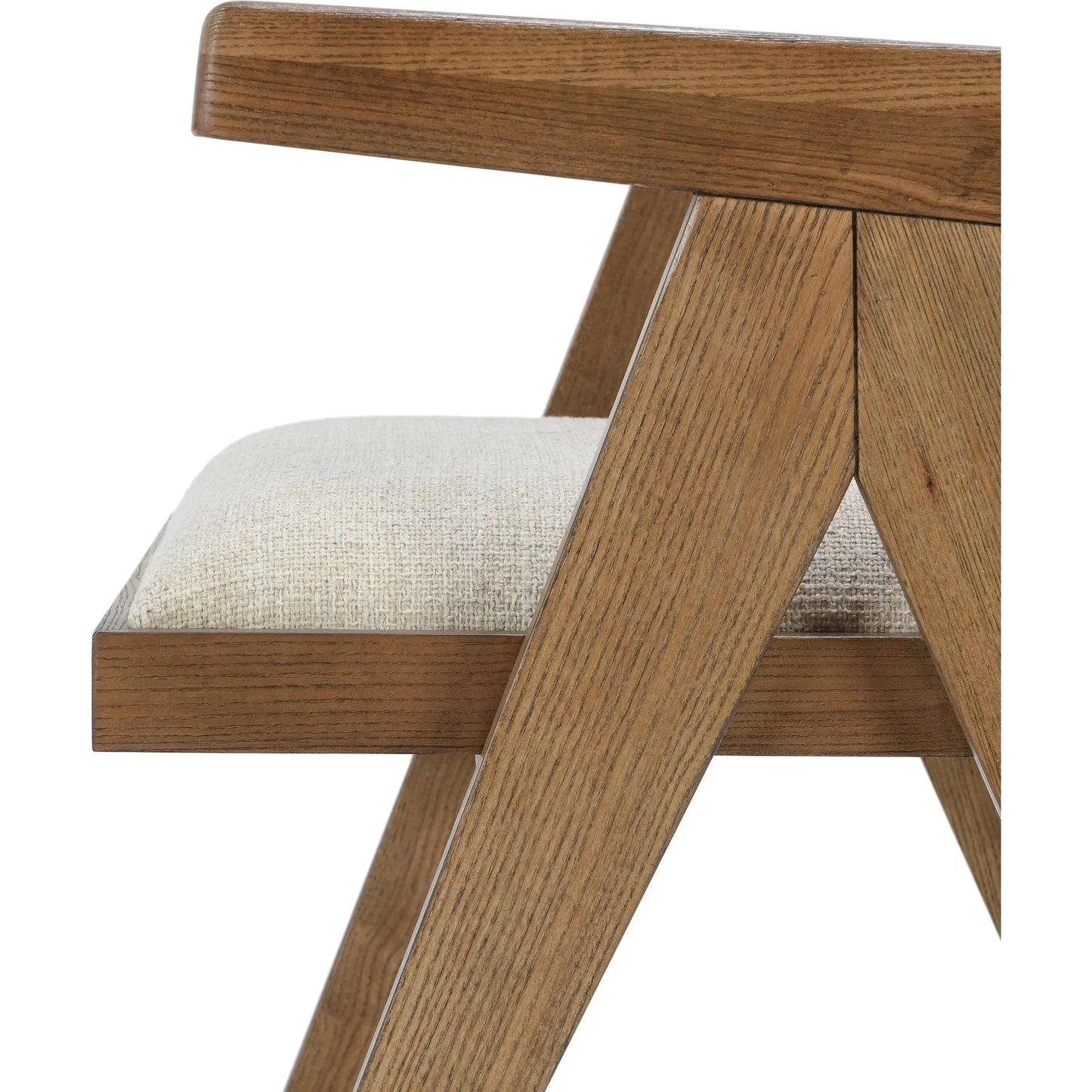015 SI-2238902 | Closeup | Dolton Dining Arm Chair by Classic Home in beige, natural. Made from 88% polyester, 12% linen, ash wood in a transitional style.
