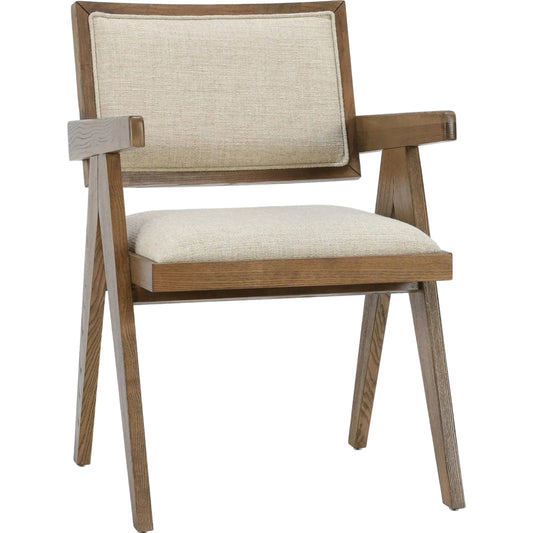 Dolton Dining Arm Chair by Classic Home in beige, natural. Made from 88% polyester, 12% linen, ash wood in a transitional style.