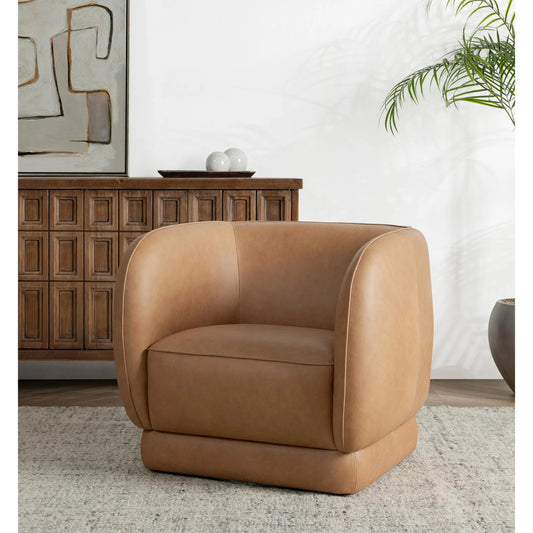 Rinner Leather Accent Chair by Classic Home in tan. Made from top grain leather in a traditional style.