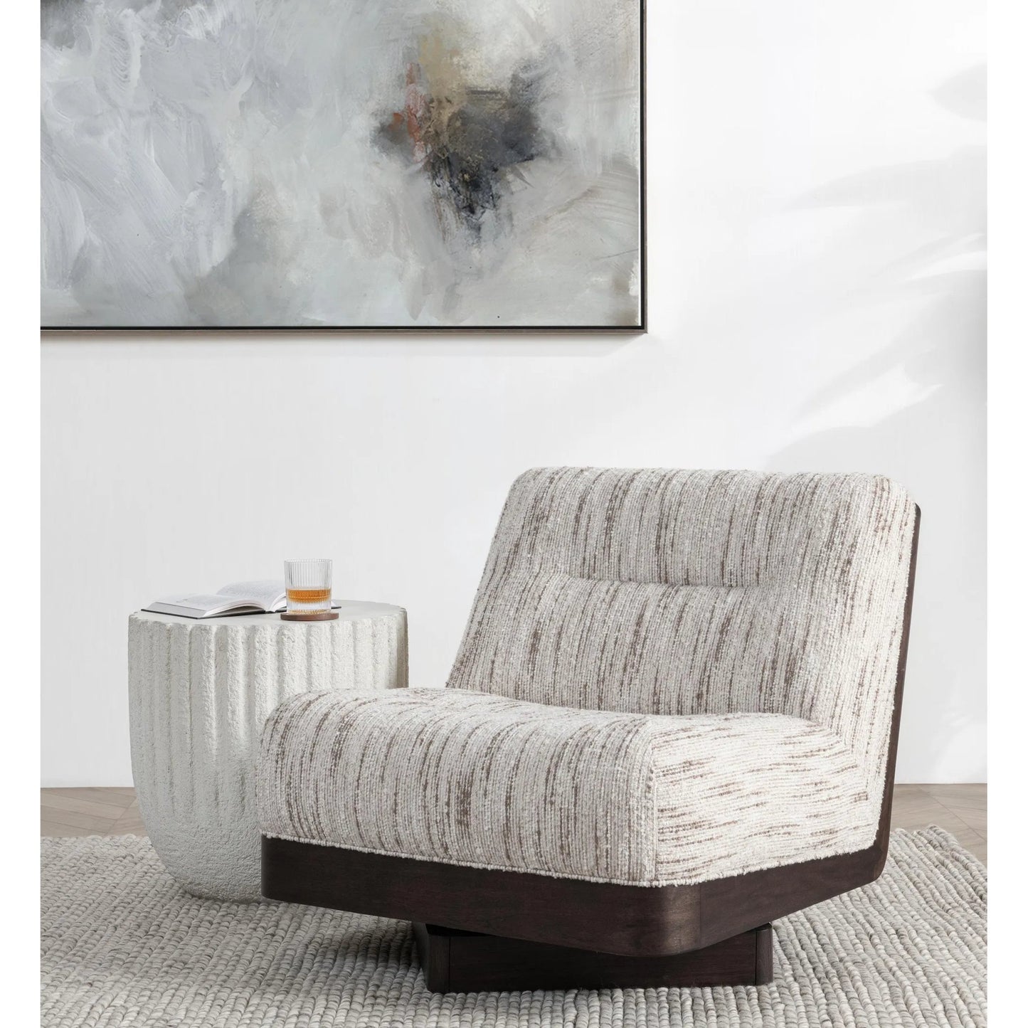 012 SI-2303307 | Lifestyle | Crandall Upholstered Fabric Swivel Accent Chair by Classic Home. Made from 90% polyester, 10% acrylic, oak wood in a transitional style.