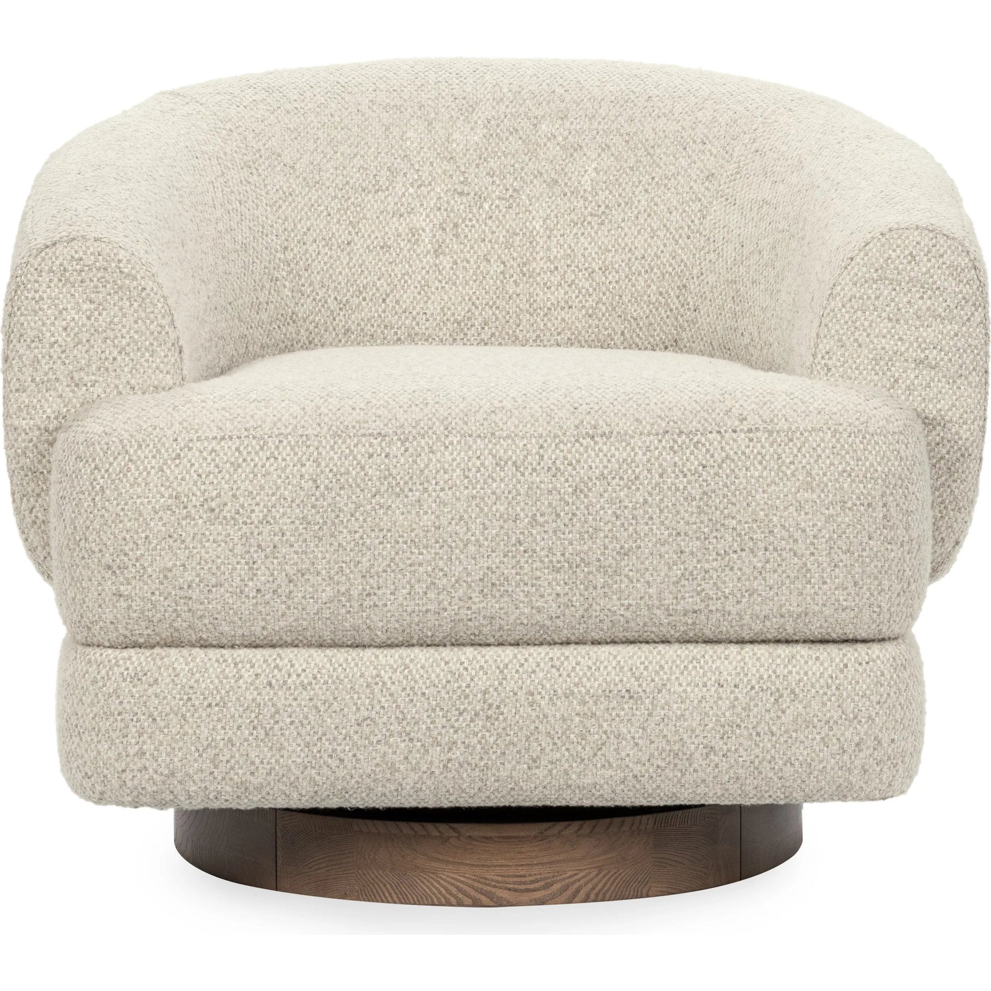 Chassia Upholstered Swivel Chair by Classic Home in beige. Made from 95% polyester, 5% wool, ash wood in a transitional style.