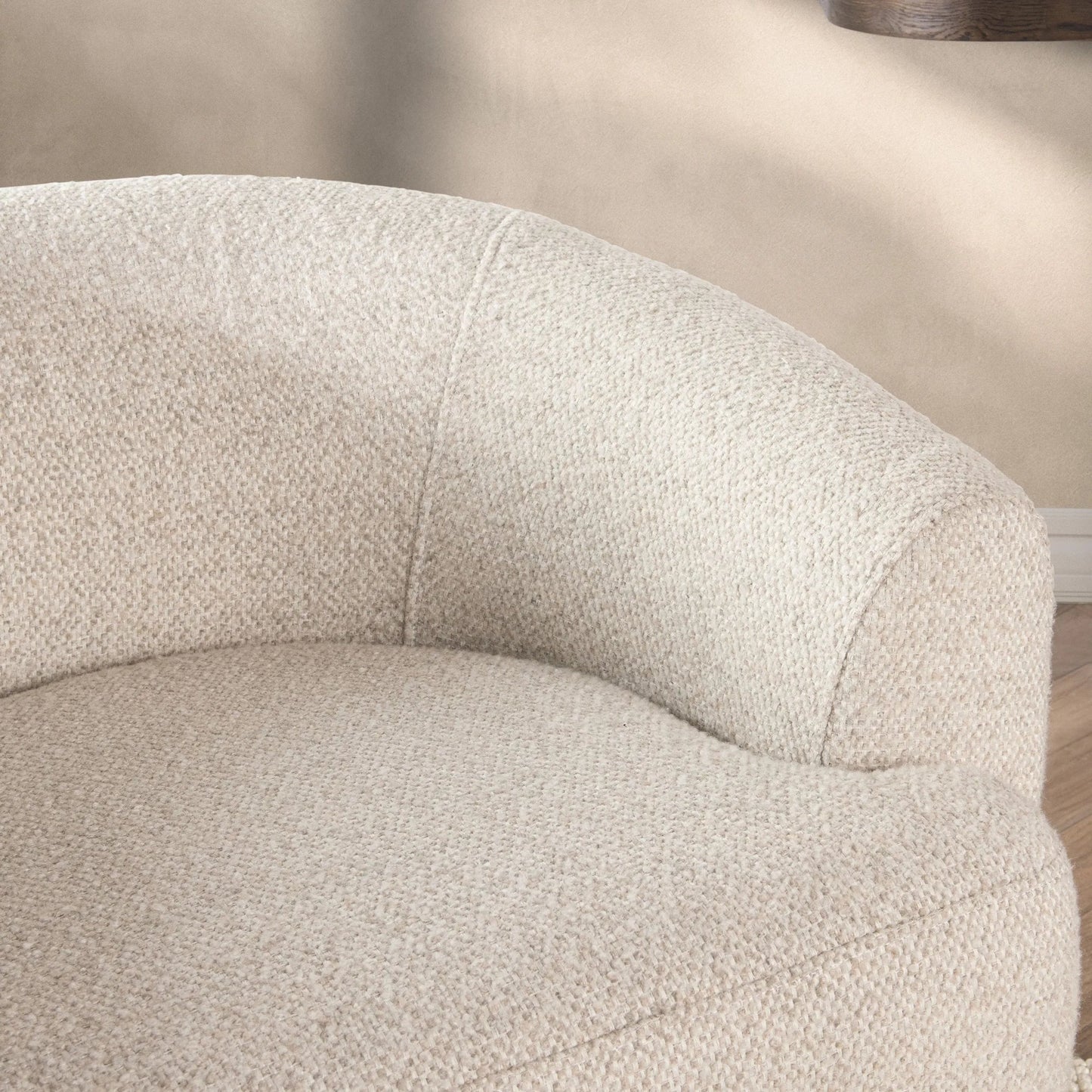 006 SI-2353742 | Closeup | Chassia Upholstered Swivel Chair by Classic Home in beige. Made from 95% polyester, 5% wool, ash wood in a transitional style.