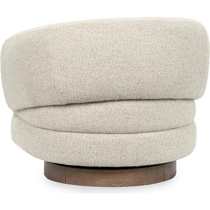 Chassia Upholstered Swivel Chair by Classic Home in beige. Made from 95% polyester, 5% wool, ash wood in a transitional style.