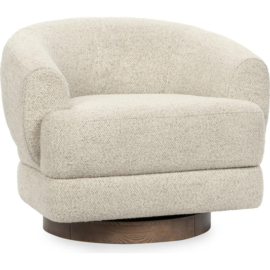 Chassia Upholstered Swivel Chair by Classic Home in beige. Made from 95% polyester, 5% wool, ash wood in a transitional style.