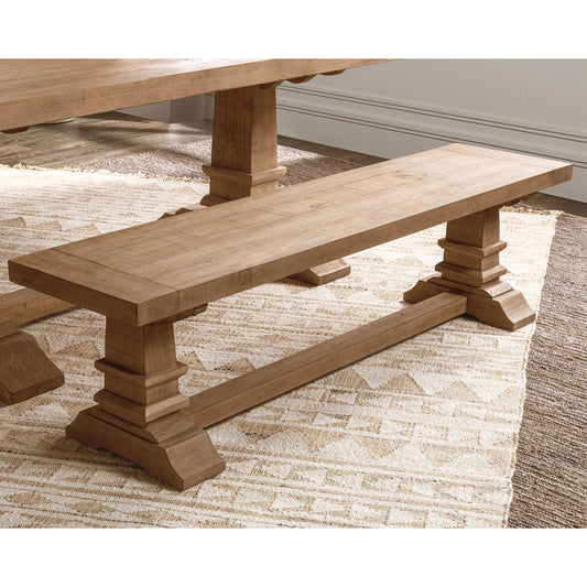 Allegra Reclaimed Pine Wood Dining Bench by Kosas Home in natural. Made from reclaimed pine in a transitional style.