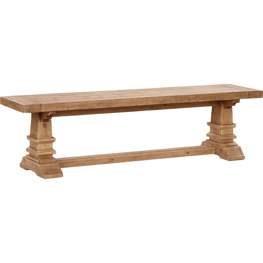 Allegra Reclaimed Pine Wood Dining Bench by Kosas Home in natural. Made from reclaimed pine in a unique style.