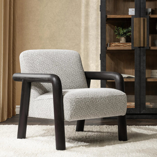 Reyna Upholstered Fabric Accent Chair by Classic Home in beige, gray. Made from 84% polyester, 16% wool, rubber wood in a unique style.