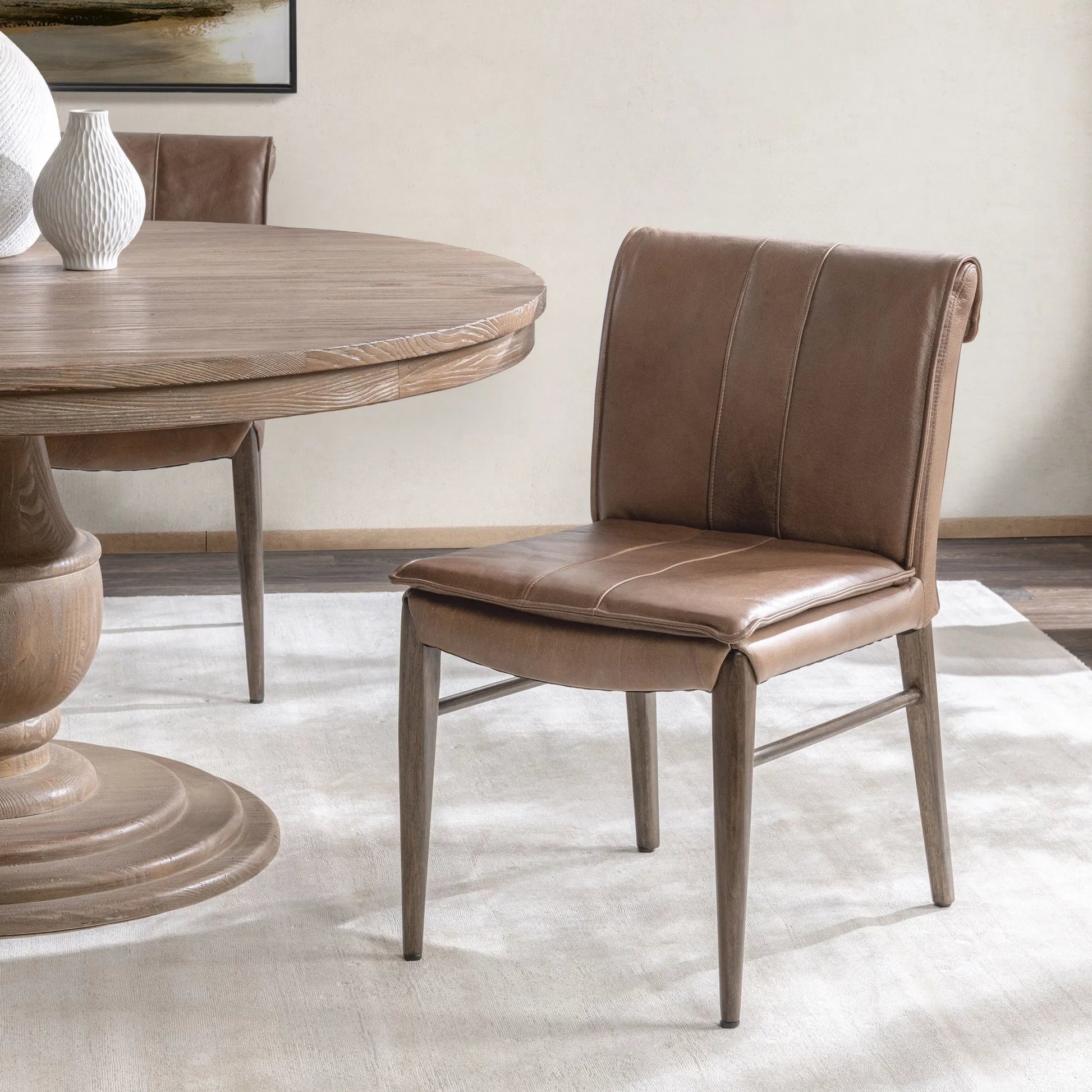 Lynden Dining Chair (Set of 2) by Classic Home in maple brown. Made from top grain leather, parawood in a traditional style.
