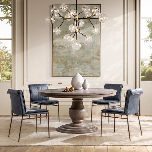 Mayer Top Grain Leather Dining Chair (Set of 2) by Classic Home in ocean blue. Made from top grain leather, hammered iron in a unique style.