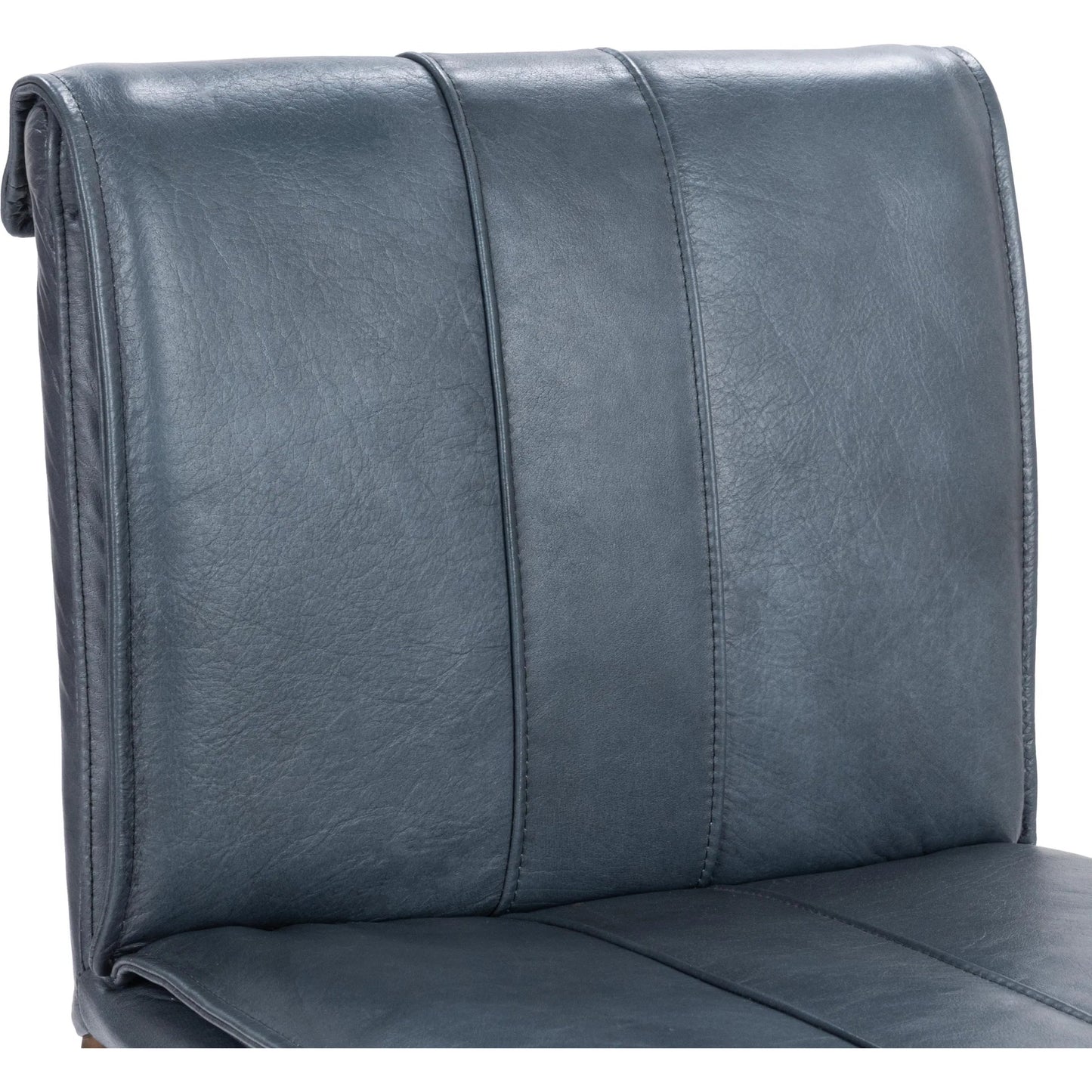 057 SI-2533229 | Closeup | Mayer Leather Counter Stool by Classic Home in ocean blue. Made from top grain leather, hammered iron in a transitional style.