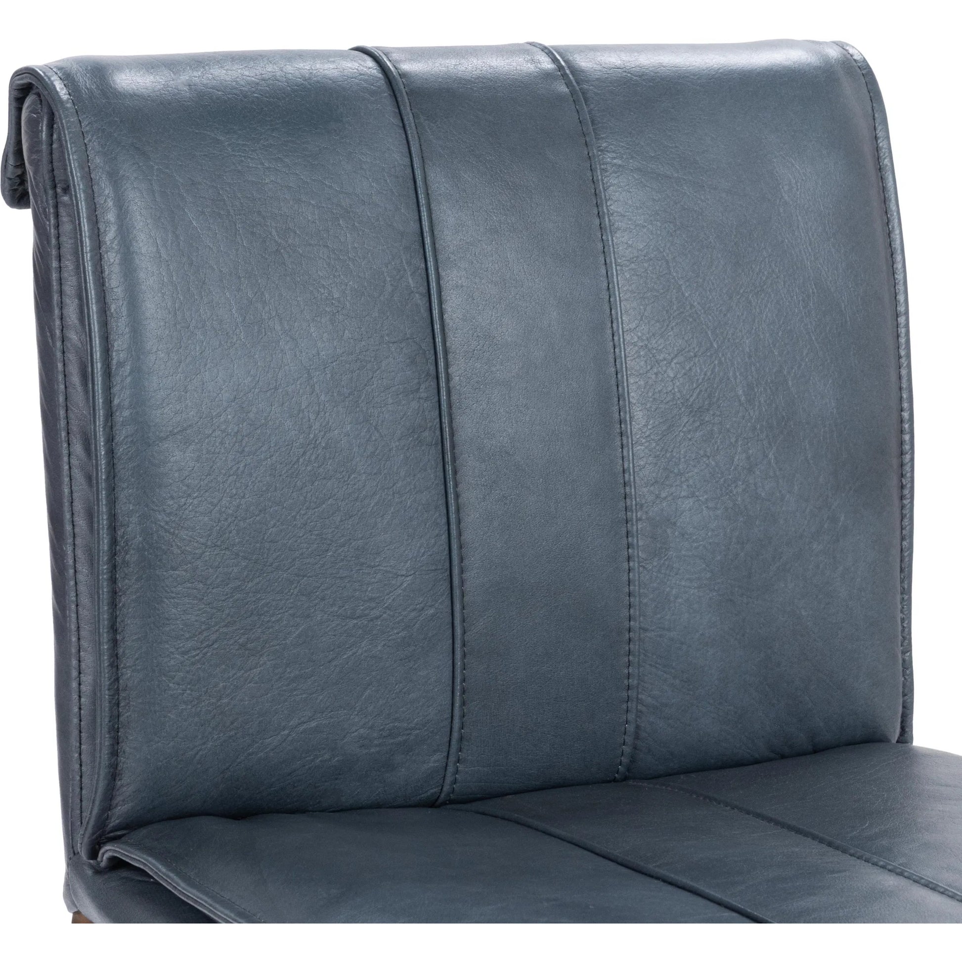 Mayer Leather Counter Stool by Classic Home in ocean blue. Made from top grain leather, hammered iron in a transitional style.