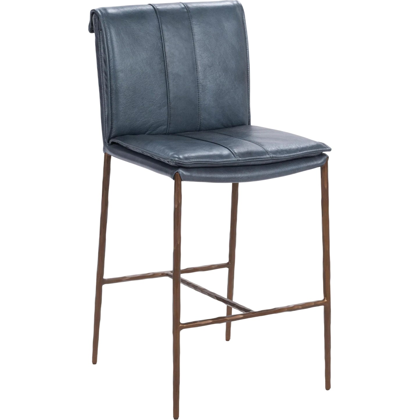 051 SI-2533229 | Primary Silo | Mayer Leather Counter Stool by Classic Home in ocean blue. Made from top grain leather, hammered iron in a transitional style.