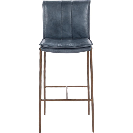 020 SI-2533228 | Primary Silo | Mayer Leather Bar Stool by Classic Home in ocean blue. Made from top grain leather, hammered iron in a transitional style.