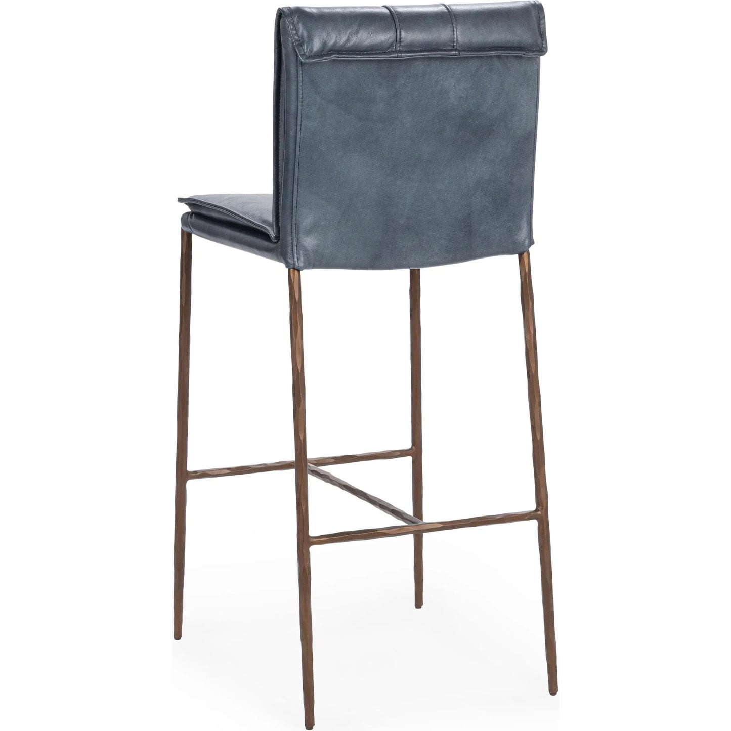 021 SI-2533228 | Additional Silo | Mayer Leather Bar Stool by Classic Home in ocean blue. Made from top grain leather, hammered iron in a transitional style.