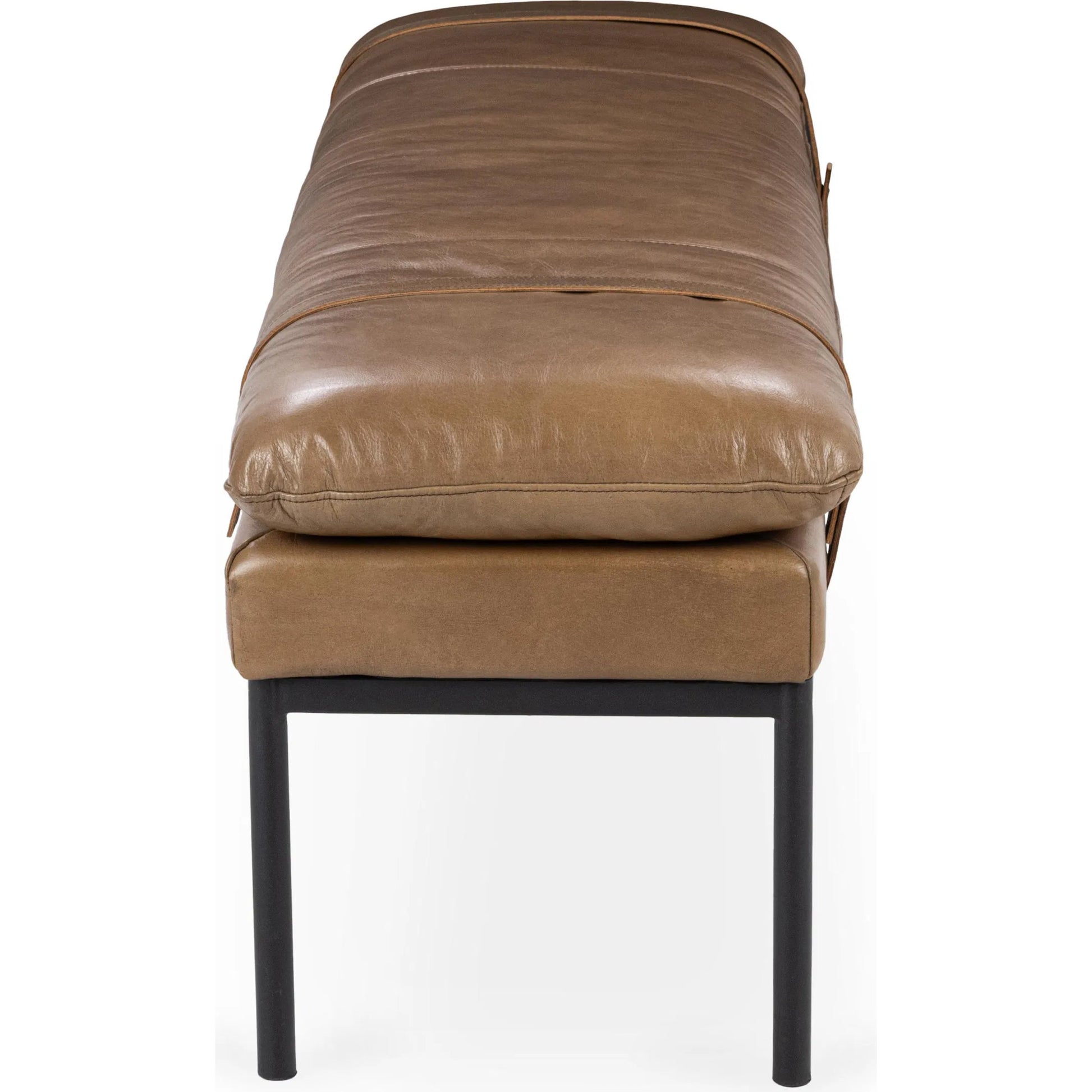 Eliah Top Grain Leather Accent Bench by Classic Home in tan. Made from top grain leather, iron in a unique style.