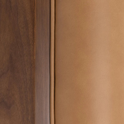 Myla Accent Chair by Classic Home in tan. Made from top grain leather, walnut veneer in a traditional style.