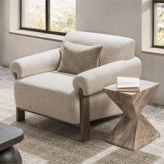 Malia Upholstered Fabric Accent Chair by Classic Home in latte. Made from 100% polyester, oak veneer in a unique style.