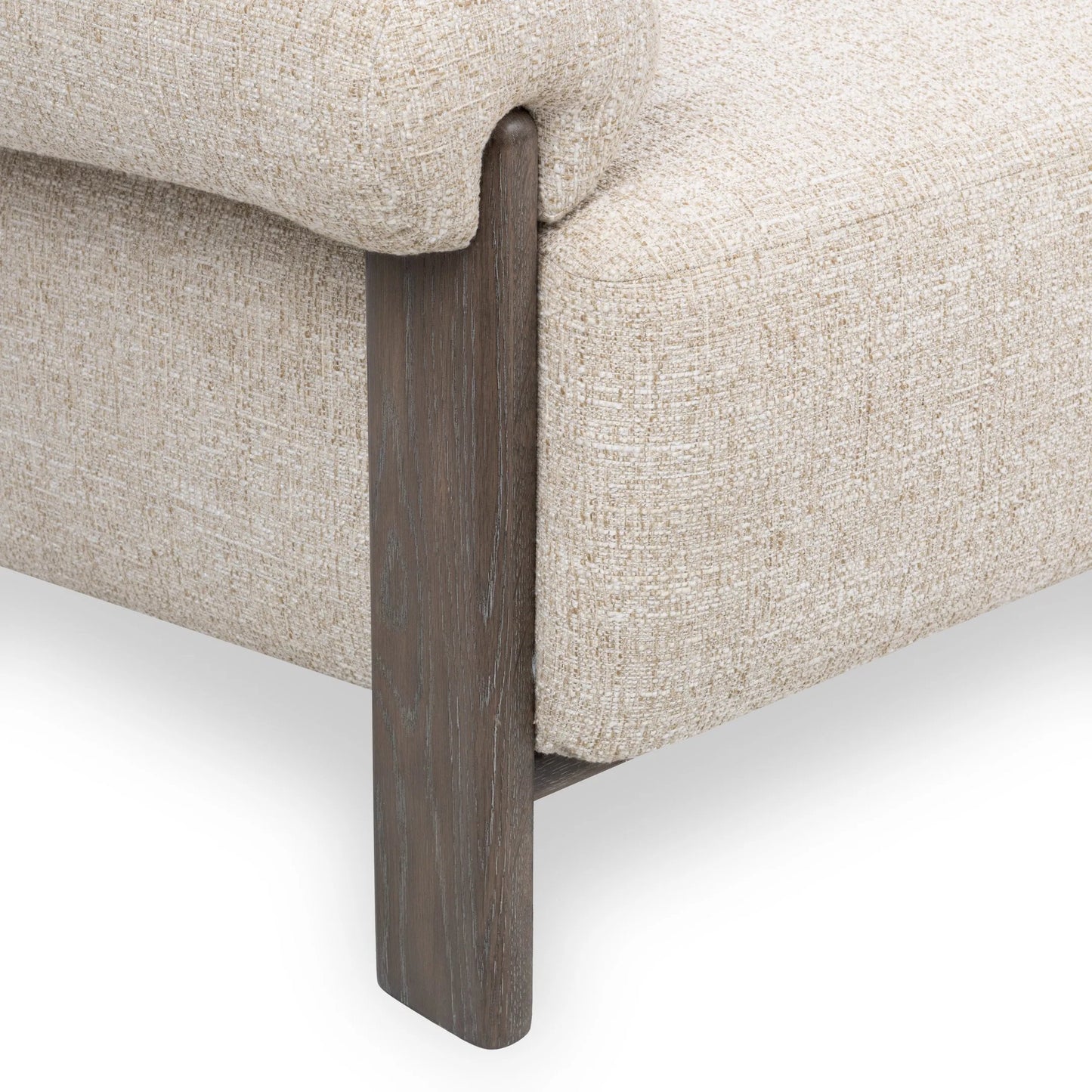 005 SI-2533237 | Closeup | Malia Upholstered Fabric Sofa by Classic Home in latte. Made from 100% polyester, oak veneer in a unique style.