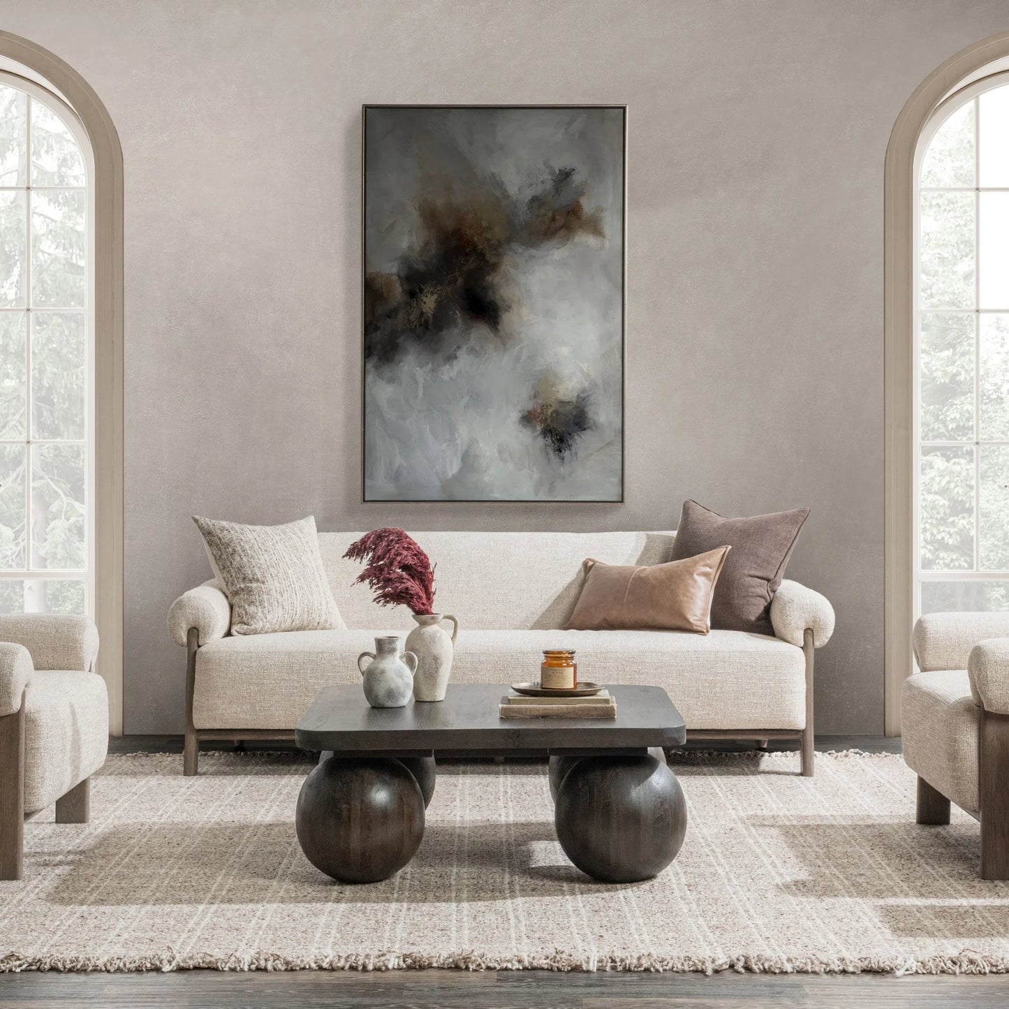 010 SI-2533237 | Lifestyle | Malia Upholstered Fabric Sofa by Classic Home in latte. Made from 100% polyester, oak veneer in a unique style.
