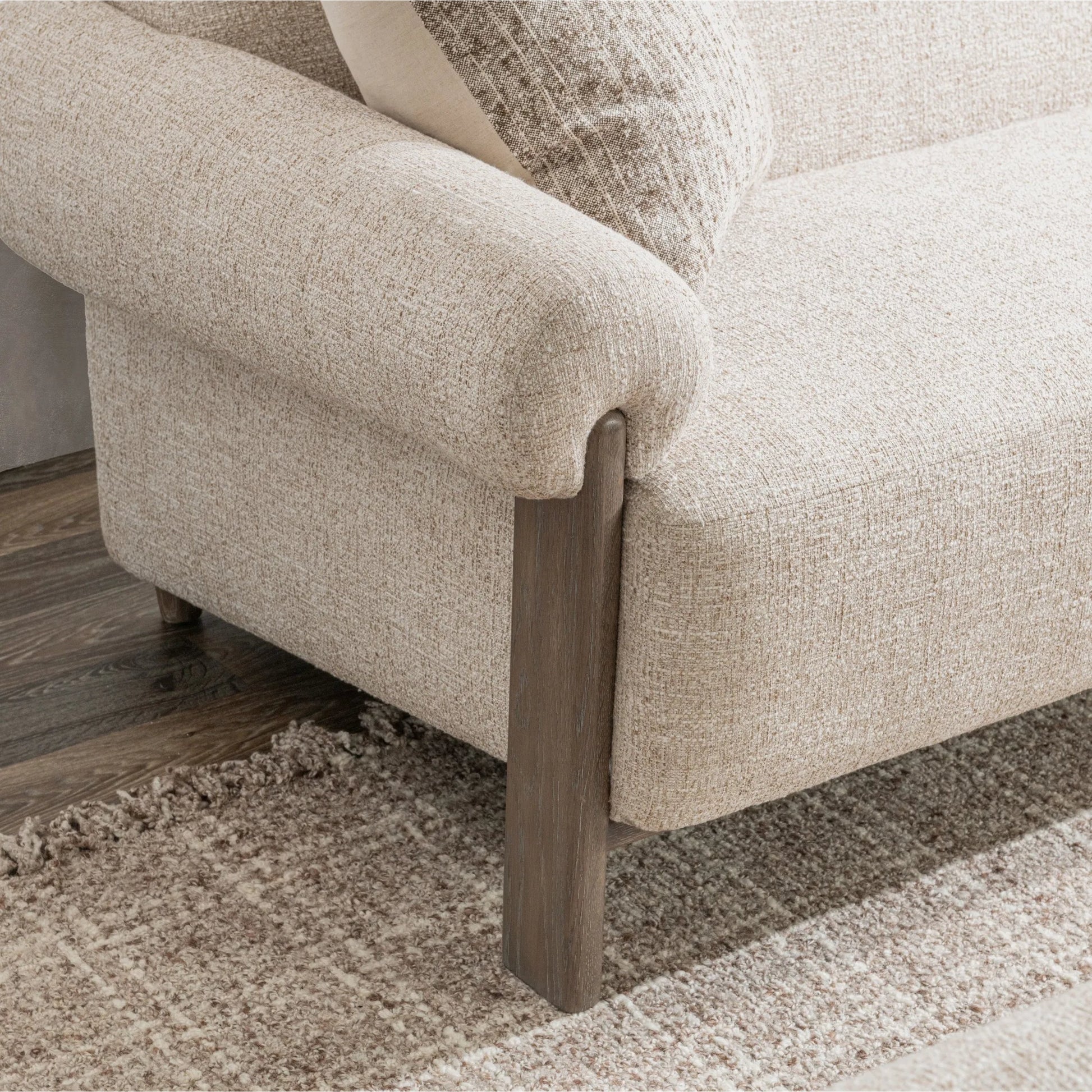Malia Upholstered Fabric Sofa by Classic Home in latte. Made from 100% polyester, oak veneer in a unique style.