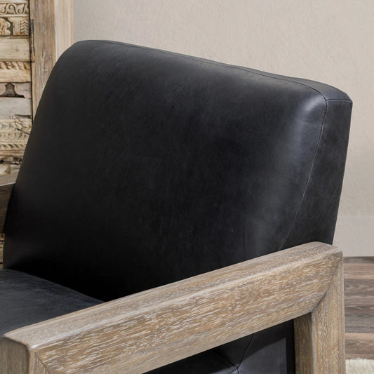 Aliza Accent Chair by Classic Home in black. Made from top grain leather, parawood in a traditional style.