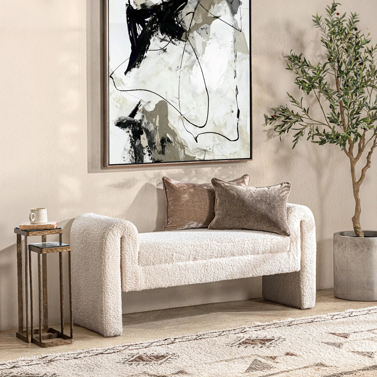 006 SI-2518858 | Lifestyle | Ada Bench by Classic Home in ivory fleece. Made from 100% polyester in a transitional style.