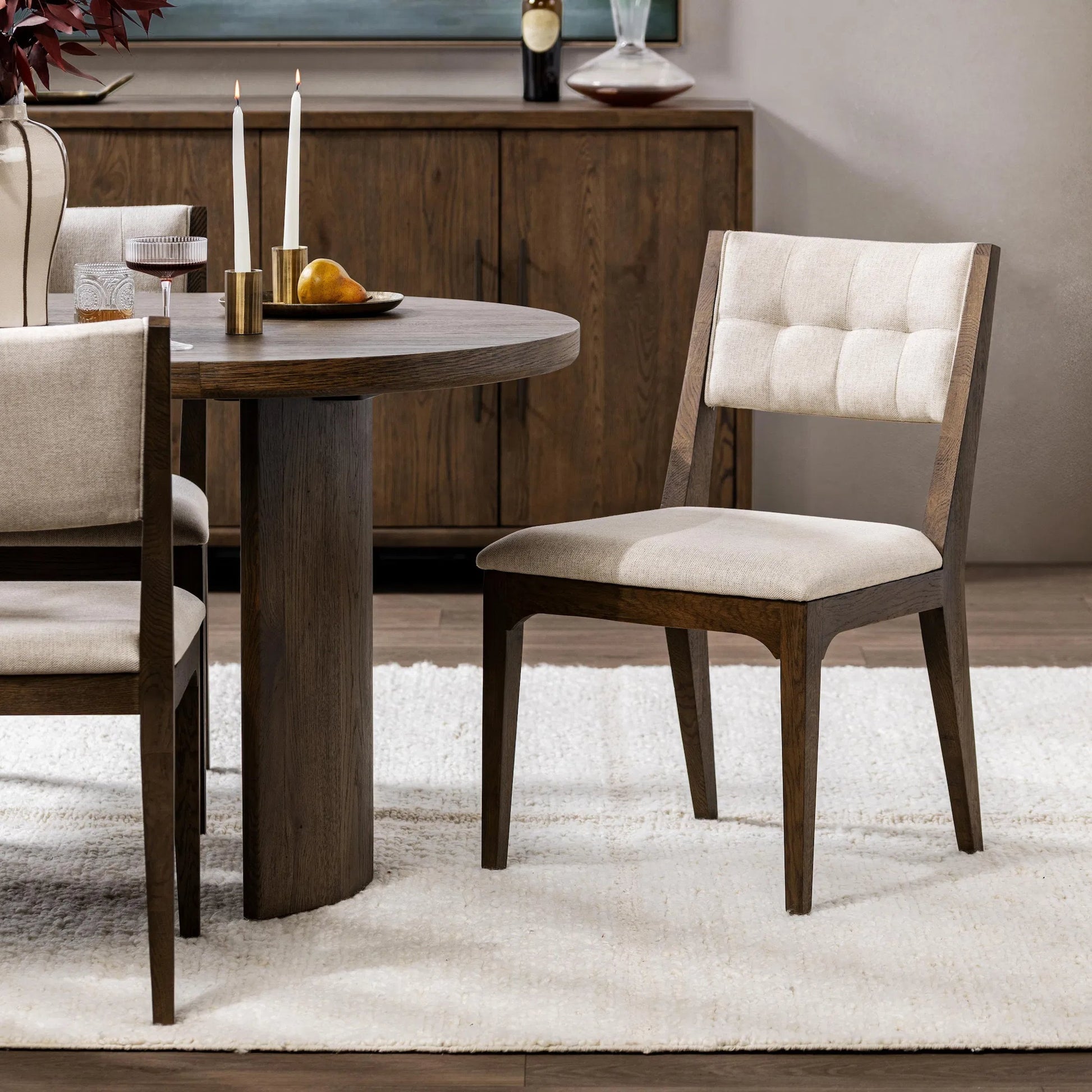 Estelle Upholstered Dining Chairs (Set of 2) by Classic Home in soft cocoa. Made from 100% polyester, oak wood in a unique style.