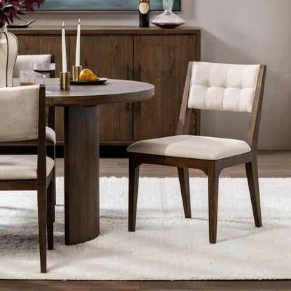 Estelle Upholstered Dining Chairs (Set of 2) by Classic Home in soft cocoa. Made from 100% polyester, oak wood in a unique style.