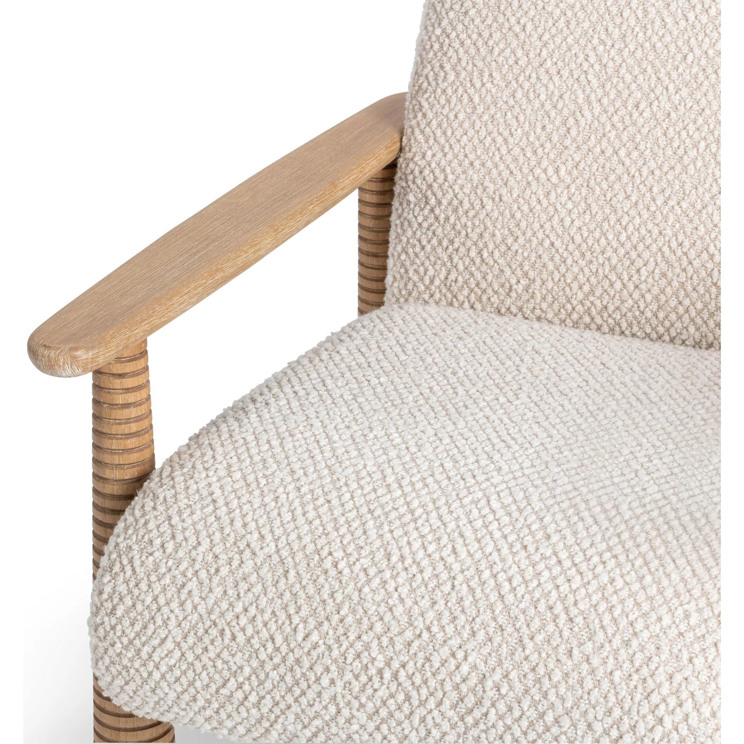 006 SI-2537814 | Closeup | Caprice Upholstered Accent Chair by Classic Home in beige, natural. Made from 80% polyester, 20% acrylic, parawood in a unique style.