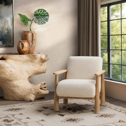 Caprice Upholstered Accent Chair by Classic Home in beige, natural. Made from 80% polyester, 20% acrylic, parawood in a unique style.