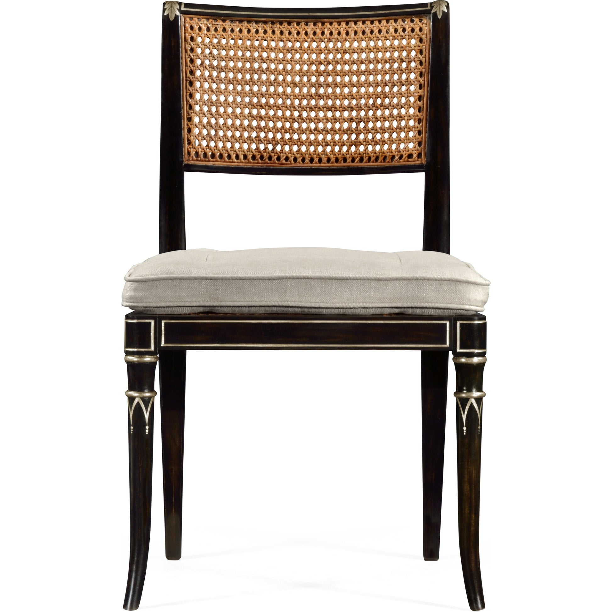 William Yeoward Linden Charcoal Wash Dining Side Chair by Jonathan Charles in charcoal wash. Made from acacia in a traditional style.