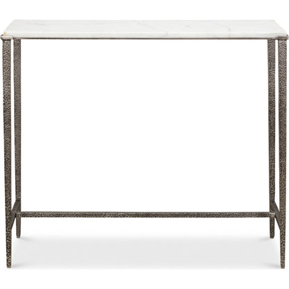 Banswara Console Table by Sarreid Ltd. in antique nickle. Made from white marble, iron in a modern style.