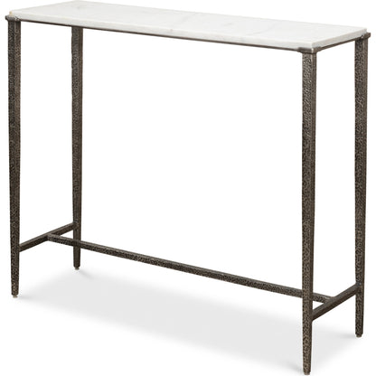 Banswara Console Table by Sarreid Ltd. in antique nickle. Made from white marble, iron in a modern style.
