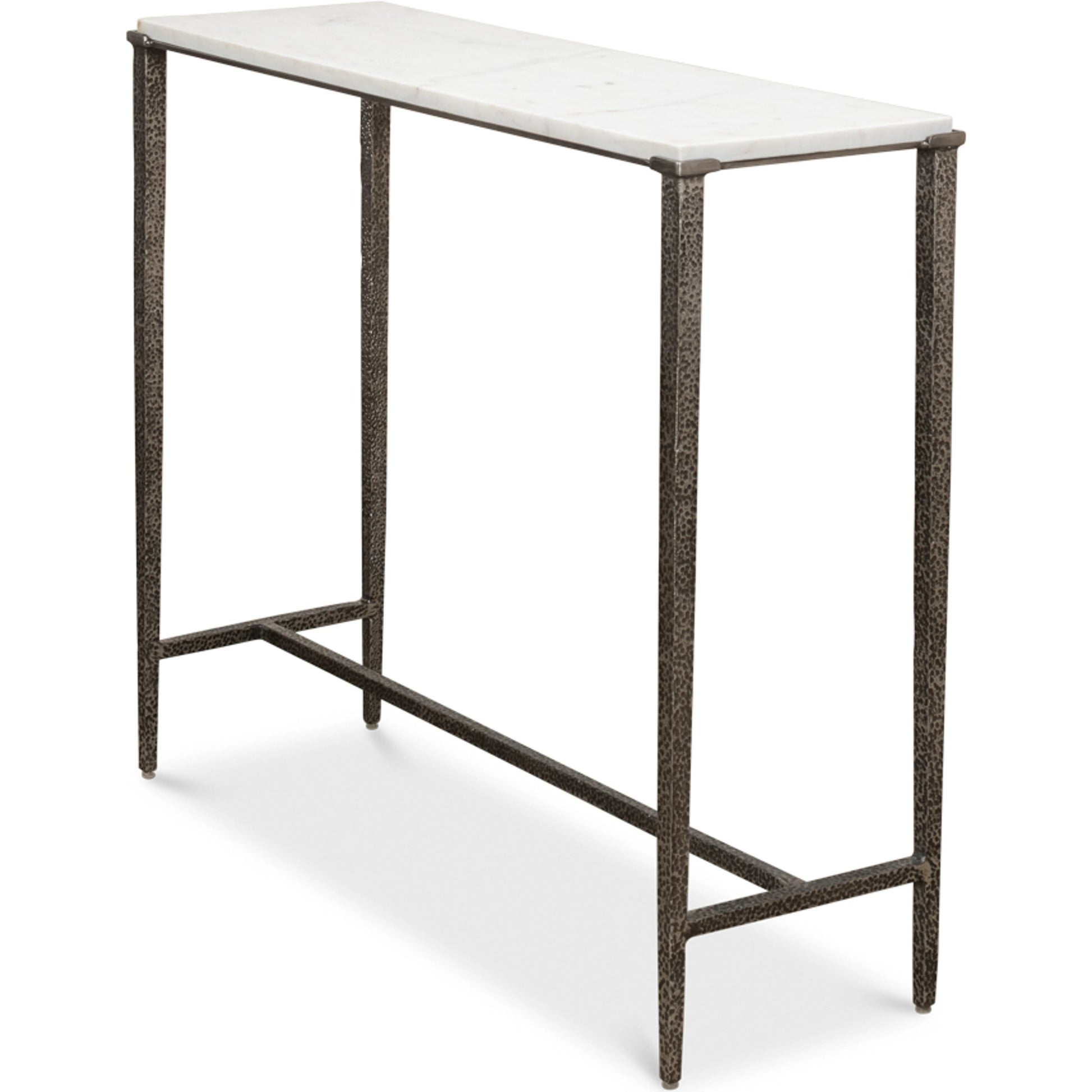 Banswara Console Table by Sarreid Ltd. in antique nickle. Made from white marble, iron in a modern style.