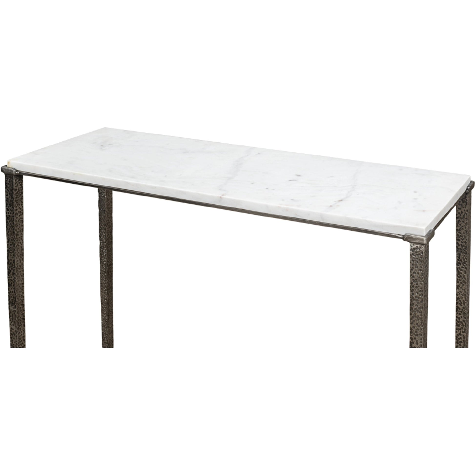Banswara Console Table by Sarreid Ltd. in antique nickle. Made from white marble, iron in a modern style.