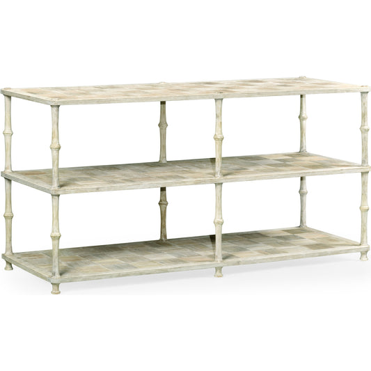 William Yeoward Bywater Console Table by Jonathan Charles in white and washed acacia. Made from acacia in a cottage & farmhouse style.