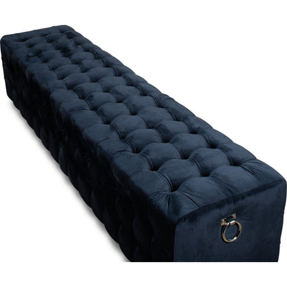 Tufted Bench by Sarreid Ltd. in beige and beige linen. Made from oak, linen in a cottage & farmhouse style.