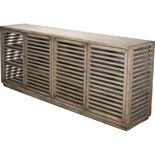 St. Nevis Sideboard by Sarreid Ltd. in gray and 4 fixed shelves. Made from pine in a cottage & farmhouse style.