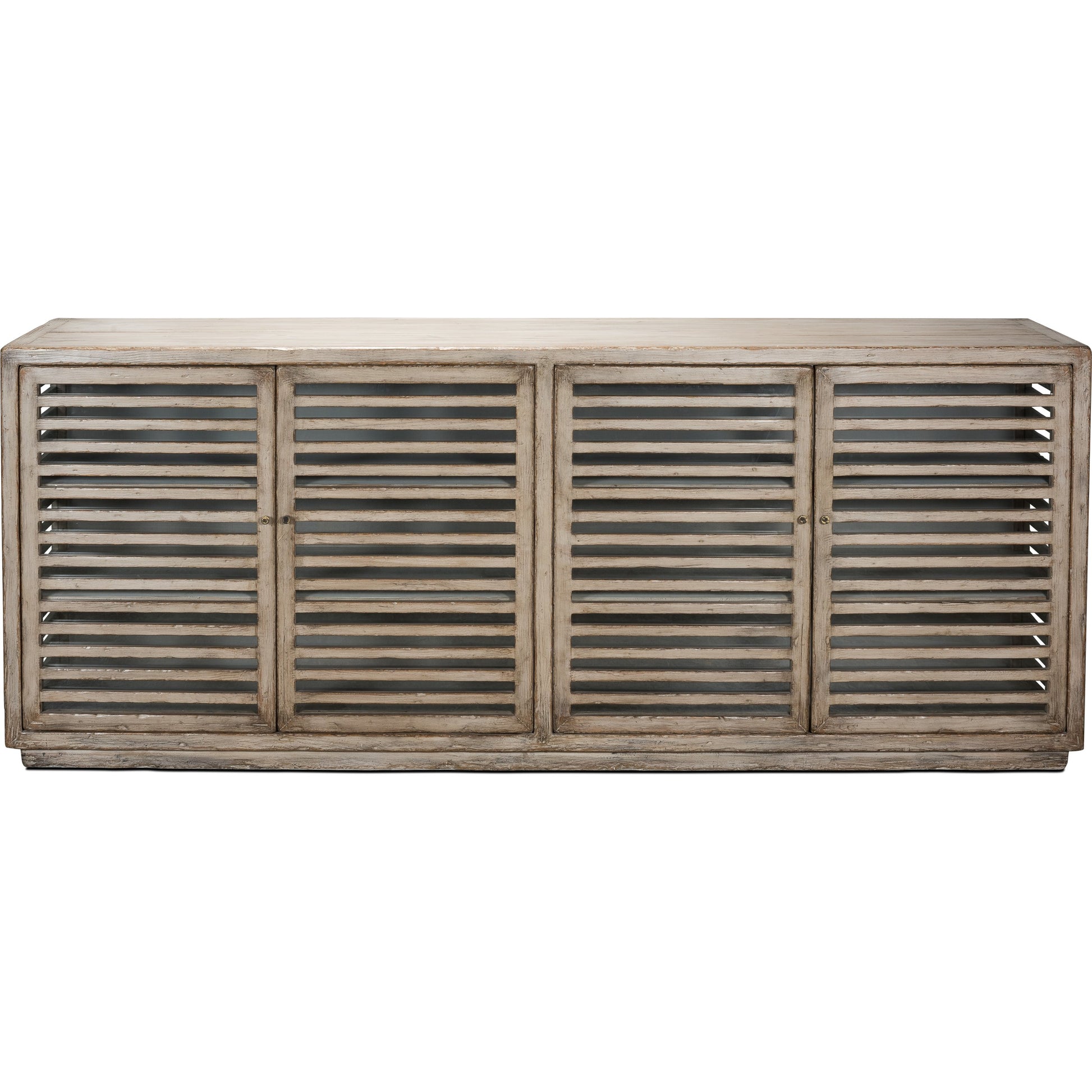 St. Nevis Sideboard by Sarreid Ltd. in gray and 4 fixed shelves. Made from pine in a cottage & farmhouse style.