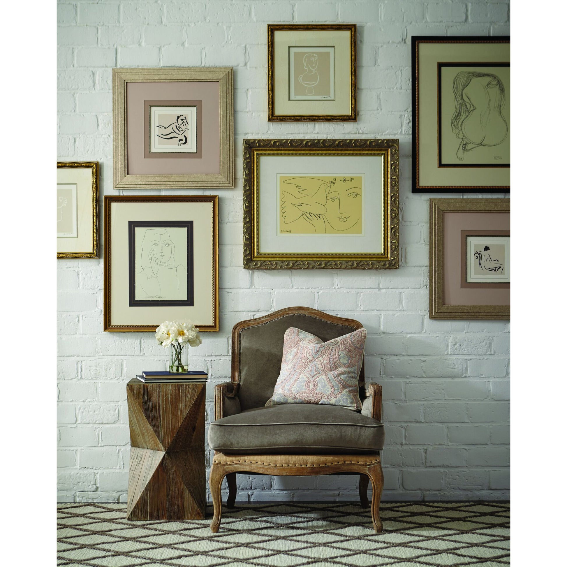 Brittani Club Chair by Classic Home in gray upholstery, natural distressed frame. Made from upholstery: 95% polyester 3% nylon 2% silk, 100% jute, oak wood legs in a cottage & farmhouse style.