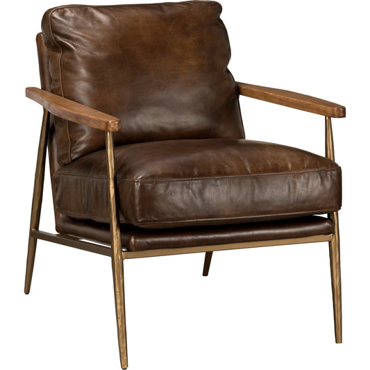 Arnold Leather Club Chair by Classic Home. Made from top grain leather upholstery, rubberwood, iron frame in a modern style.