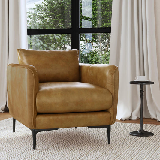 Ava Club Chair by Classic Home in tan. Made from top grain leather, plywood frame in a modern style.